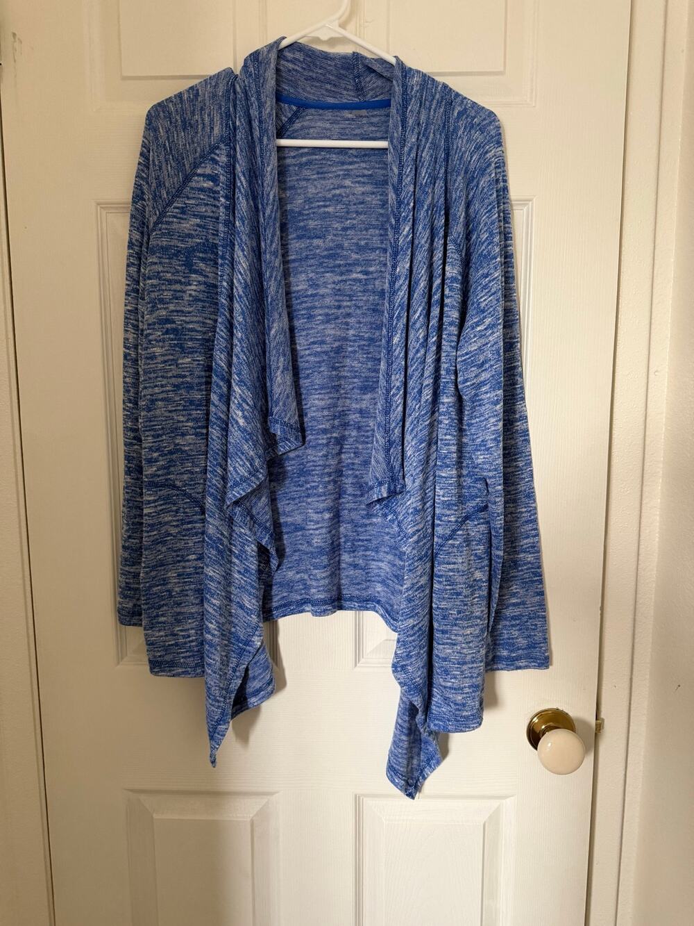 Blue Marled Open Front Waterfall Cardigan Sweater Size L